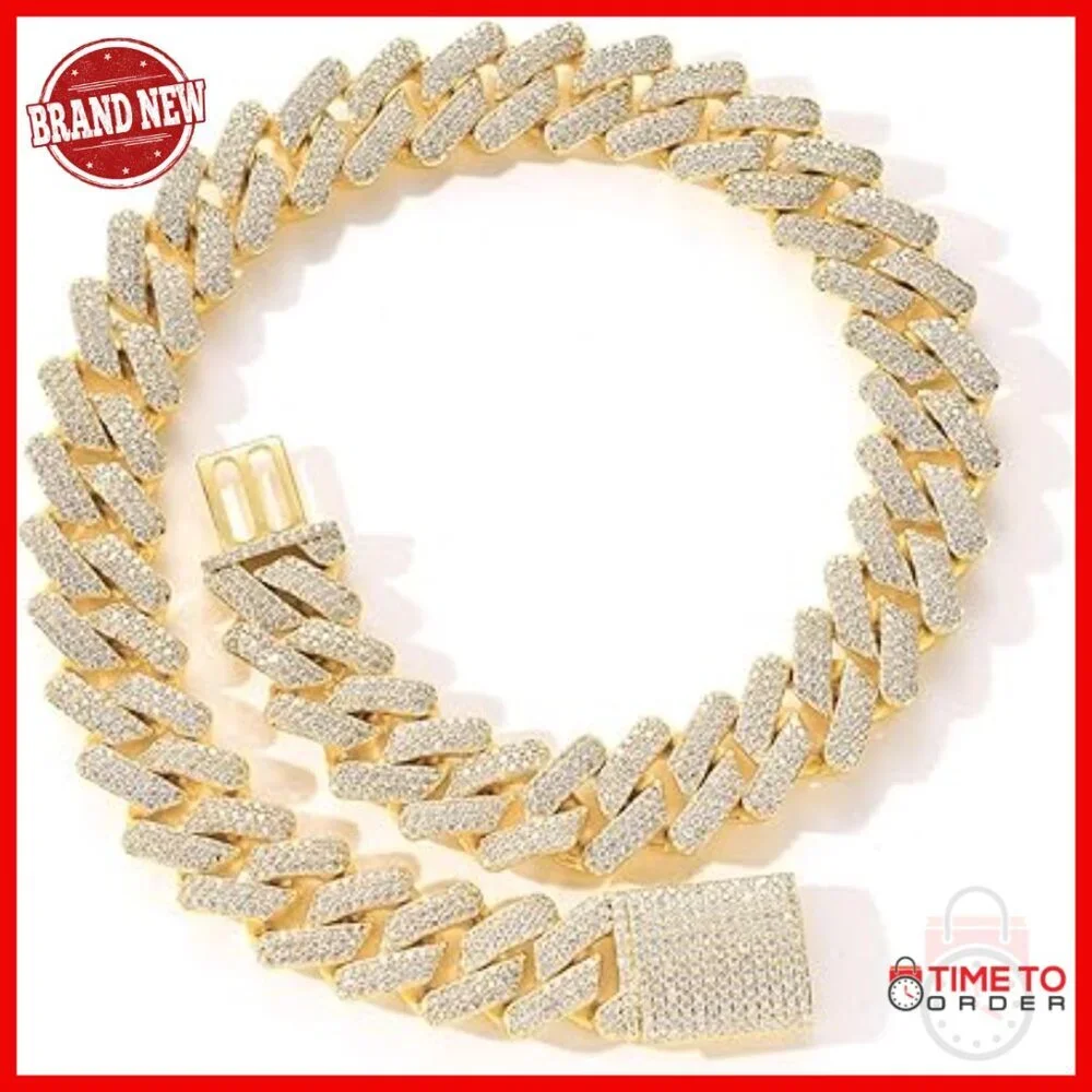 20mm Cuban Link Chain Necklace 14K Gold Plated Heavy CZ Diamond Choker